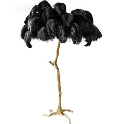 Customized Free Standing Black 220V Ostrich Feather Lamp