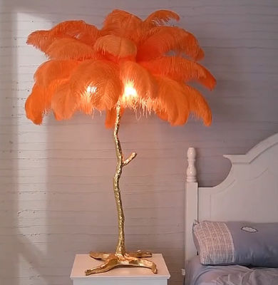 Ostrich Feather Decorative Table Lamp Brass Stand Dia 80cm For Home