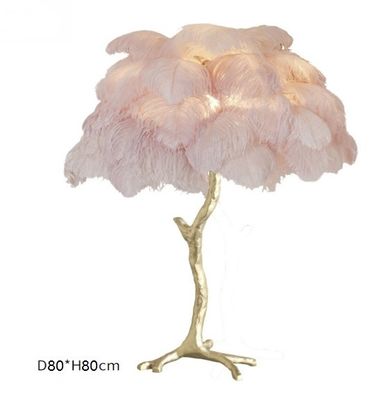 Ostrich Feather Decorative Table Lamp Brass Stand Height 80cm AC110V