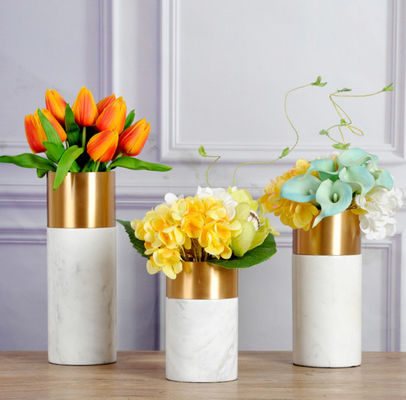 Decorative Flower Vase Marble Home Decor Vase Modern Decor Accessories White Marble with Metal Vase