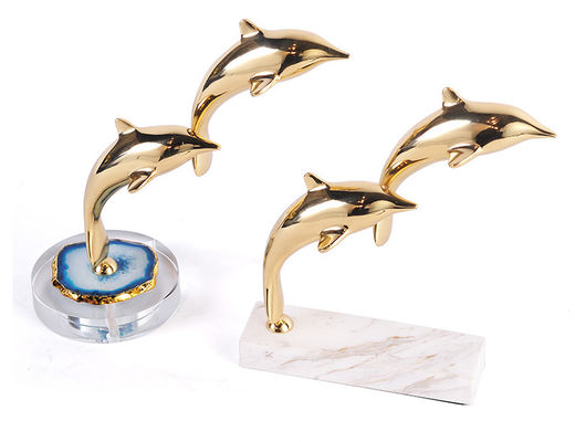 Marble Stand Copper Dolphin Shape Decorative Art Craft