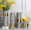 Wholesale Decorative Flower Vases Gold Plated with Marble Cylinder Flower Pot Set